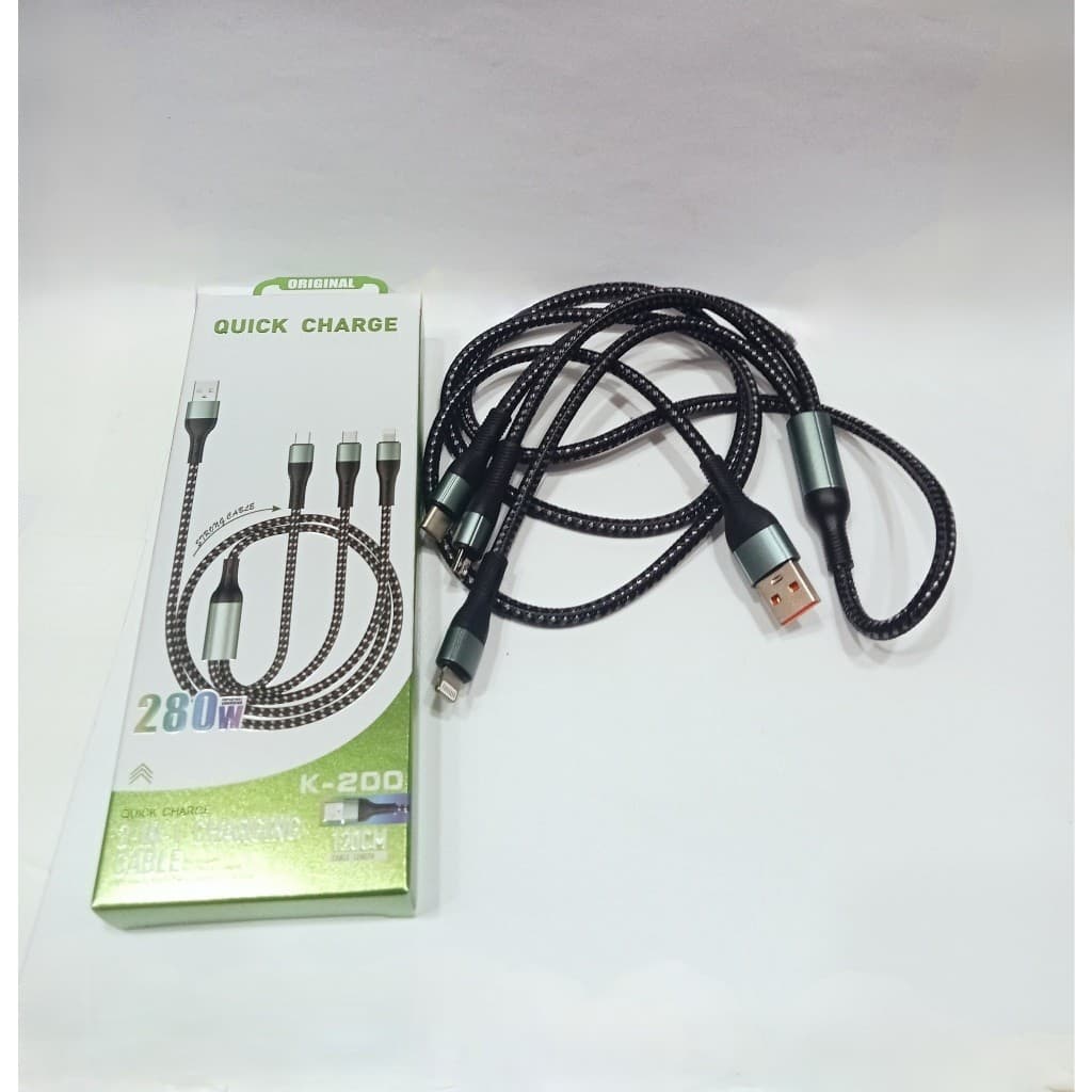 KAbel Data 3in1 K-200 1.2meter + Pack USB V8/Micro & Type-C &Ligh Support Fast Charging Universal