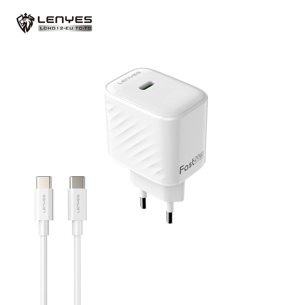 Travel Charger Fast Charging LENYES LCH012 20W 1 set Adaptor Kepala Charger Port Type C dengan Kabel Data Casan HP