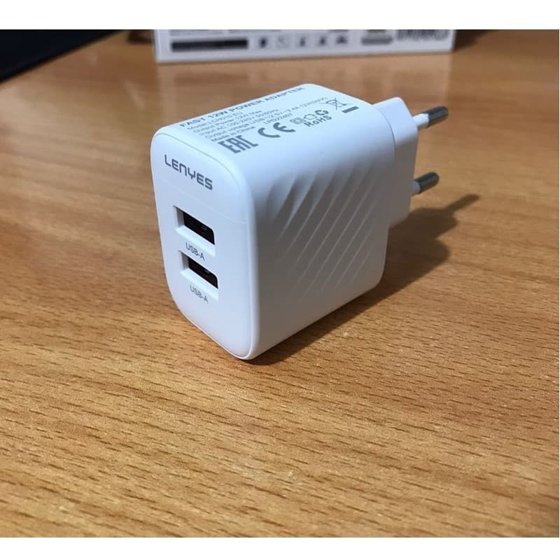 Travel Charger Dual Port USB LENYES LCH010 12W 1 set Adaptor Kepala Charger dengan Kabel Data Casan HP