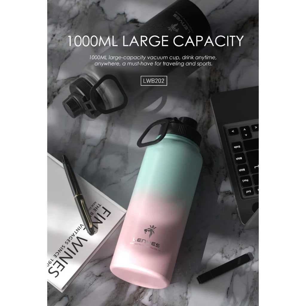 Tumbler LENYES LWB202 1 Liter Botol Air Minum Olahraga Portable Stainless Termos Tahan Panas dan Dingin Sports Bottle Water