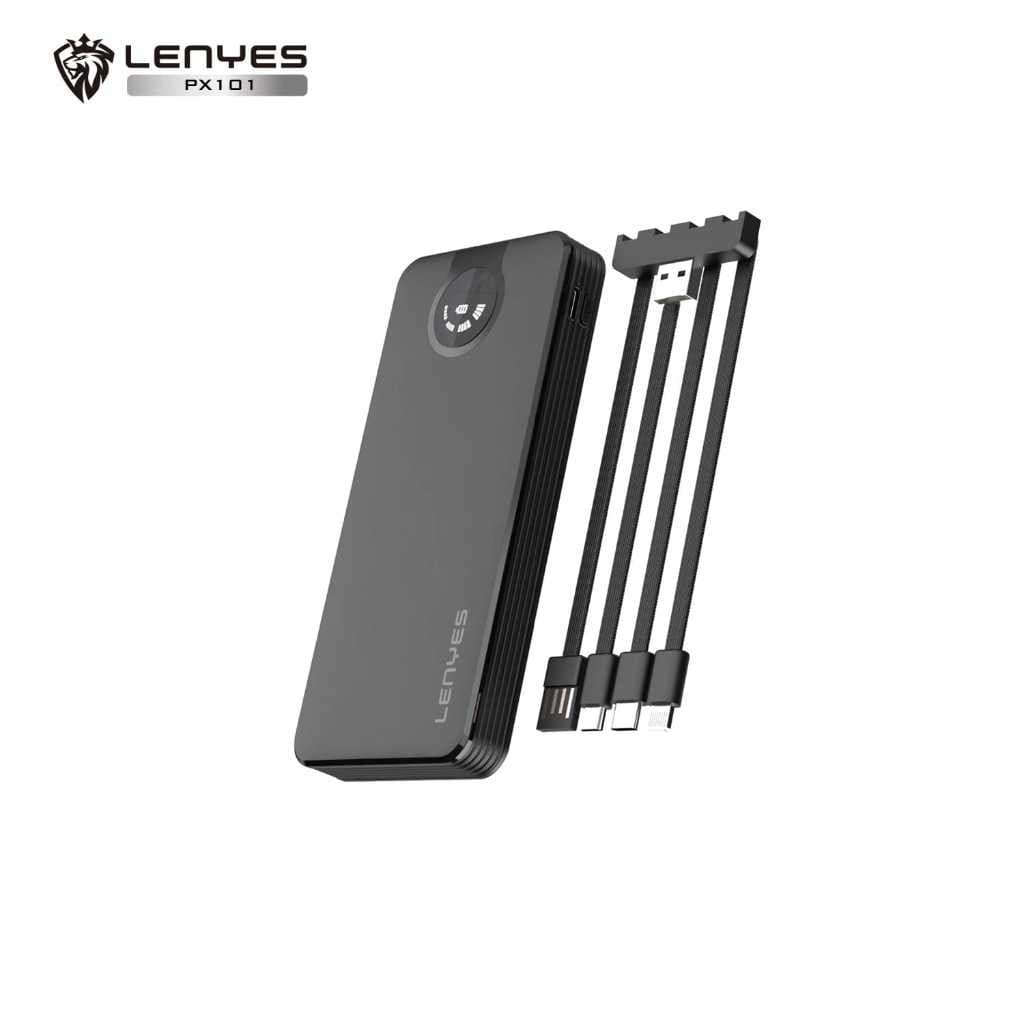Powerbank 10000mAh LENYES PX101 Mini Slim Portable With 3 Kabel Output Lightning Type C Micro Power Bank