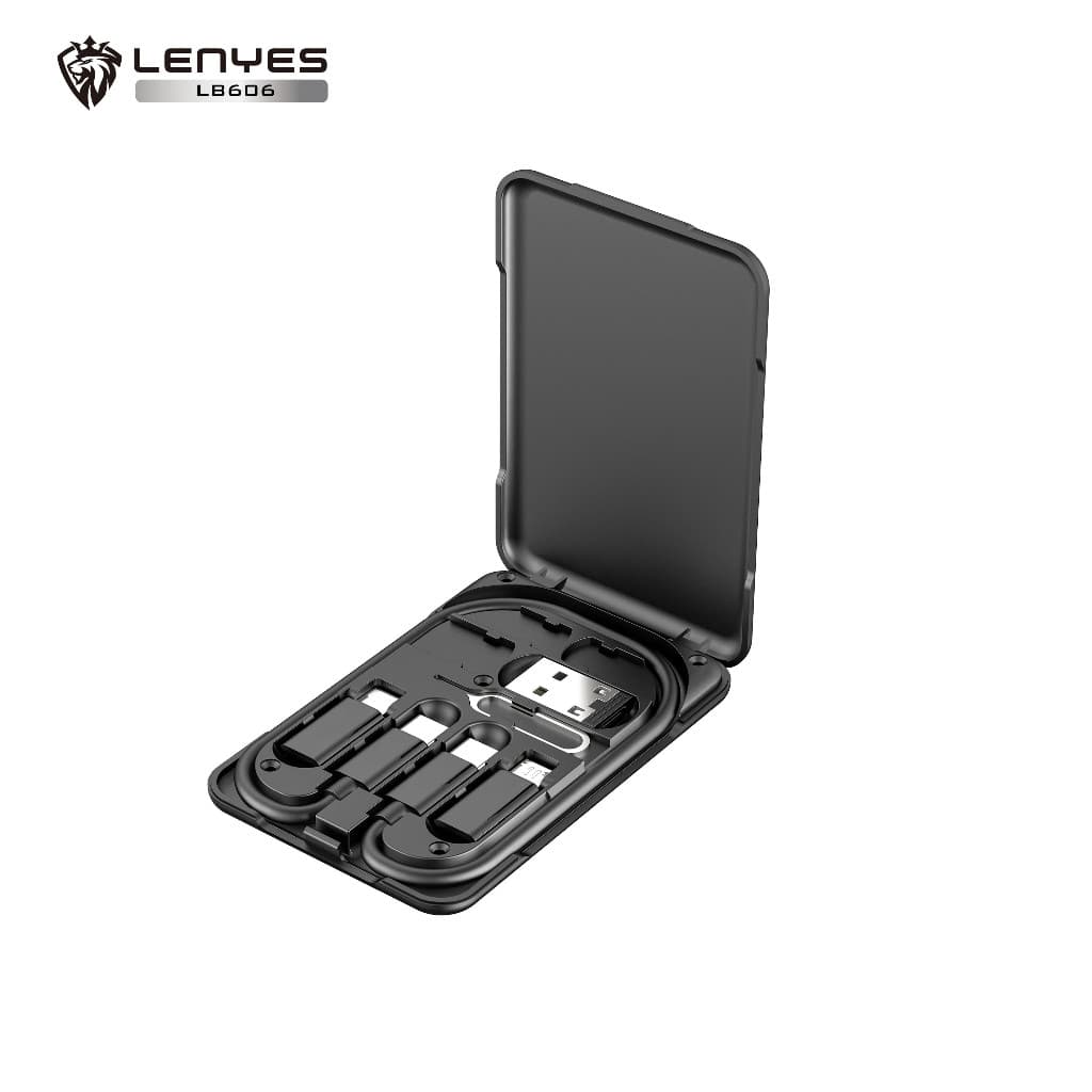 Storage Box Cable LENYES LB606 60W Multifunctional Type C Fast Charging With Adaptor Converter USB + Lightning + Micro Kabel Data Powerbank Charger
