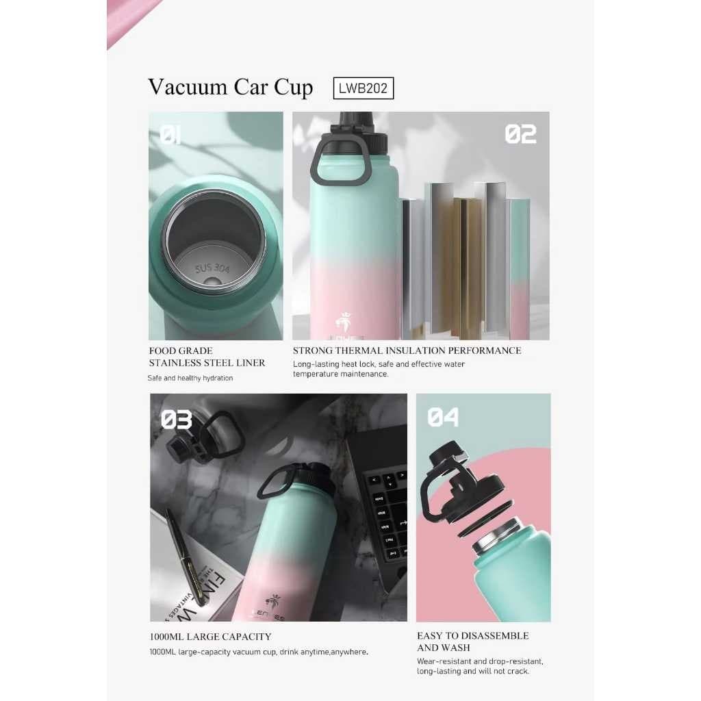 Tumbler LENYES LWB202 1 Liter Botol Air Minum Olahraga Portable Stainless Termos Tahan Panas dan Dingin Sports Bottle Water