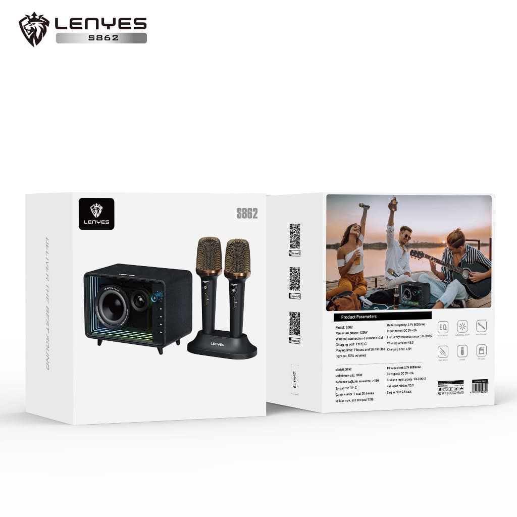 Speaker + Microphone LENYES S862 120W Outdoor KTV Wireless Karaoke Bluetooth 5.3 Bass Boost Abyss Mirror RGB Light