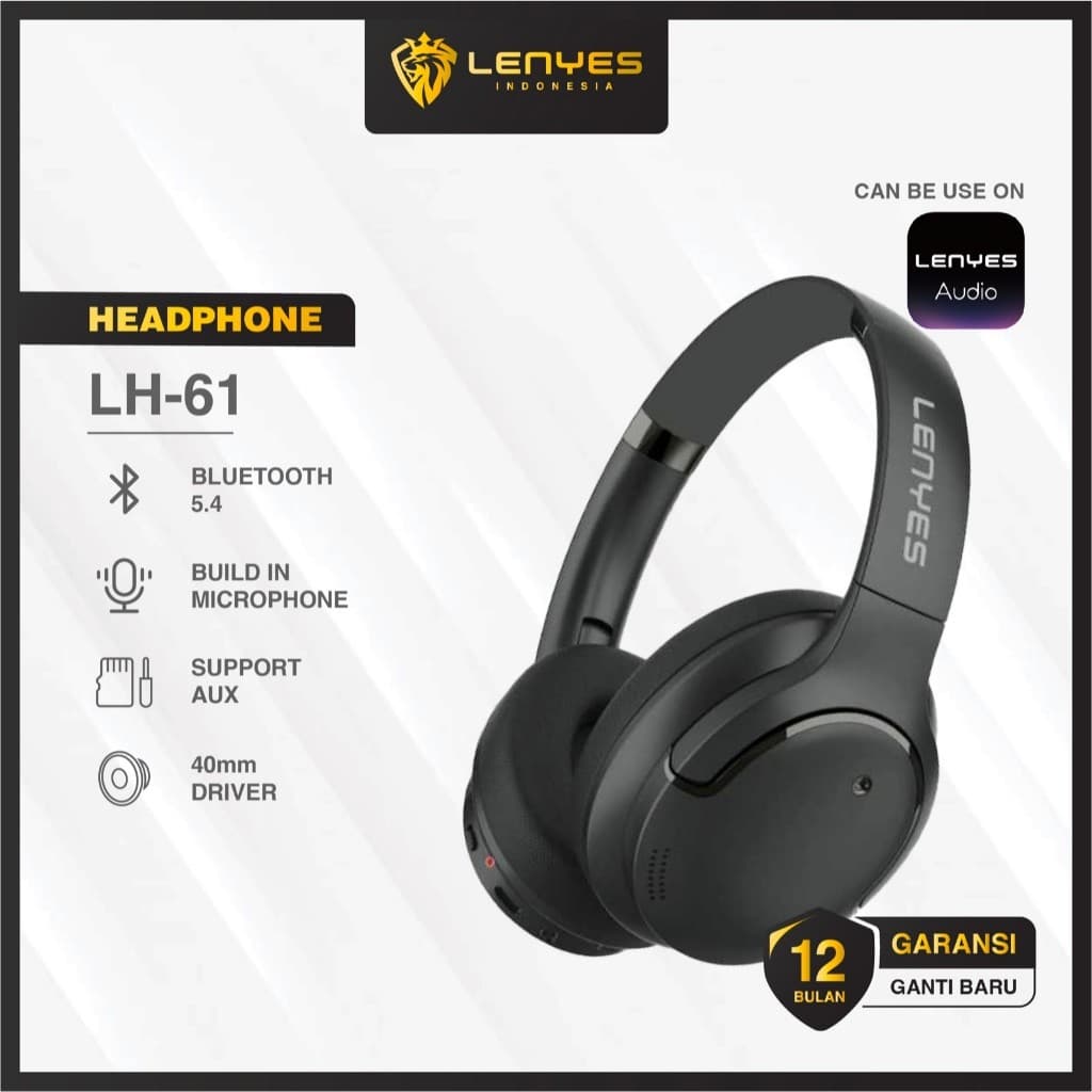 Headset Bluetooth LENYES LH61 Wireless 5.4 Headphone Heavy Bass Hifi Stereo Headset Foldable With Mic