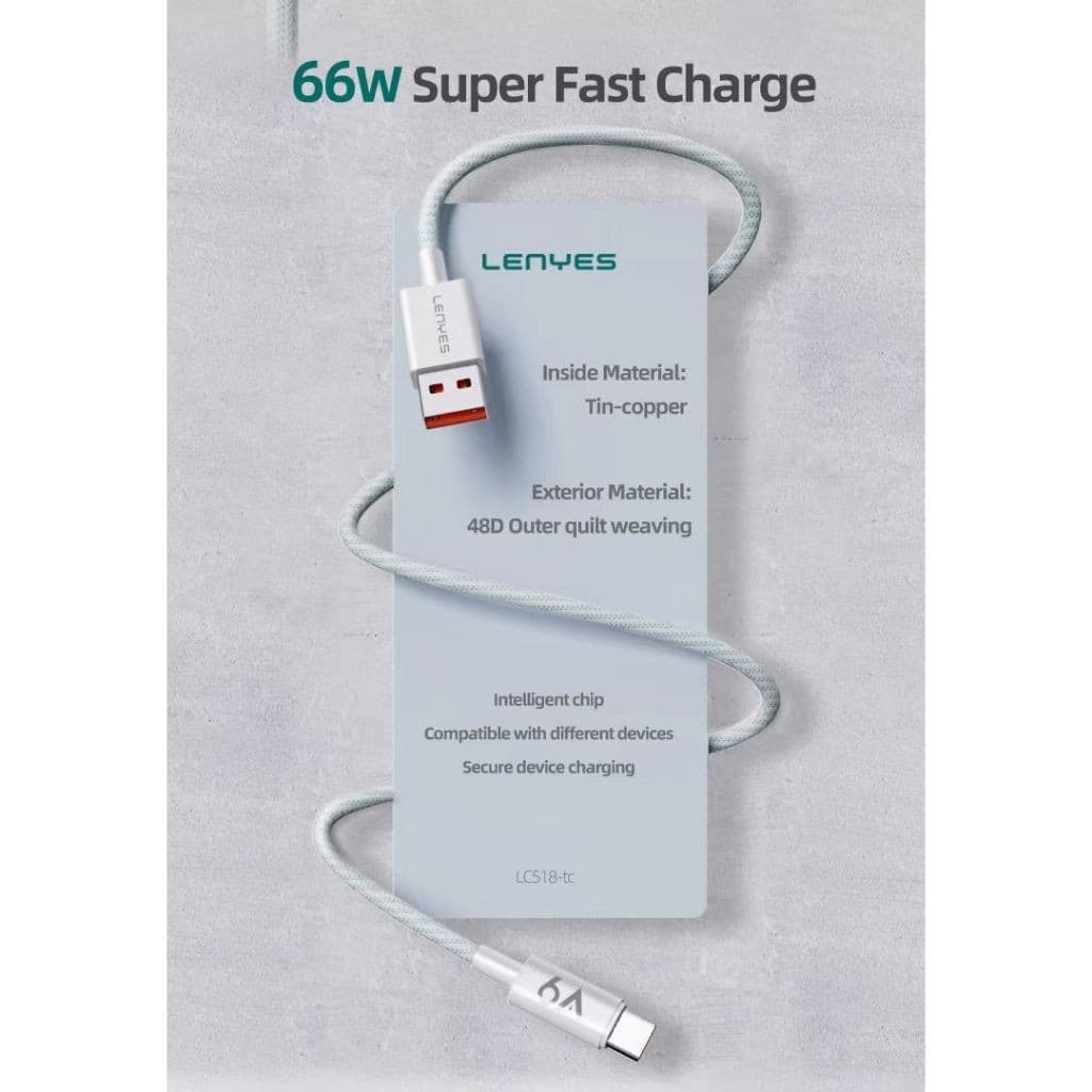 Kabel Data LENYES LC518 6A Fast Charging Universal Sync Data Cable Charger Nylon 1m