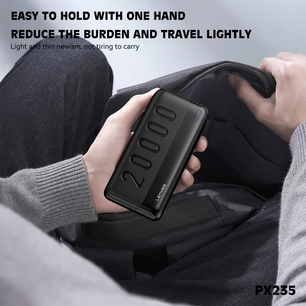 Powerbank LENYES PX235 20000mAh Portable Dual Port USB Display Light Indicator High Capacity Power Bank