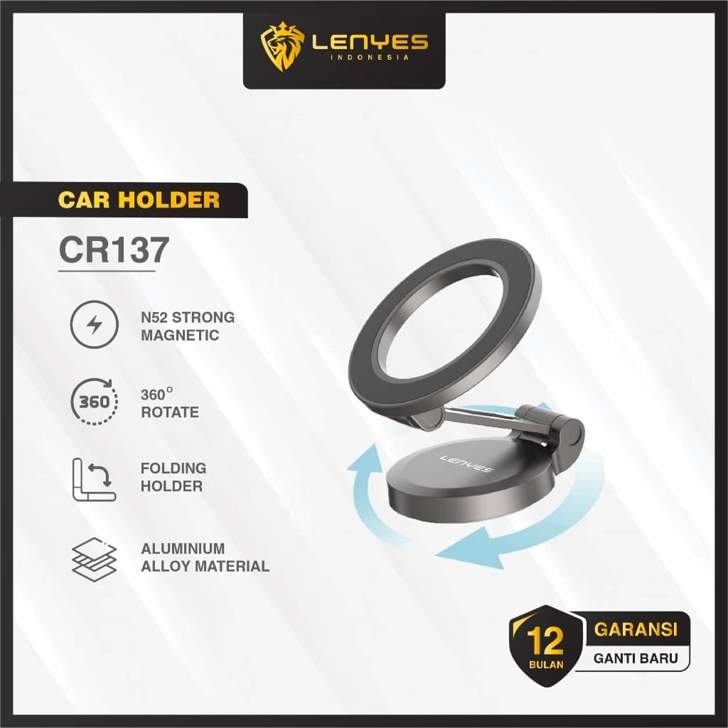 Holder Mobil Untuk HP LENYES CR137 Car Mount Magnetic  Phone Holder Foldable Magsafe 360° Rotate