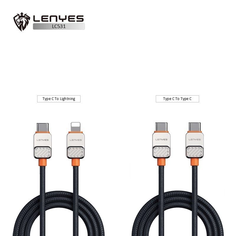Cable Data LENYES LC531 Fast Charging 27W Lightning 60W Type C Charger Nylon Kabel Data Braided 1 Meter