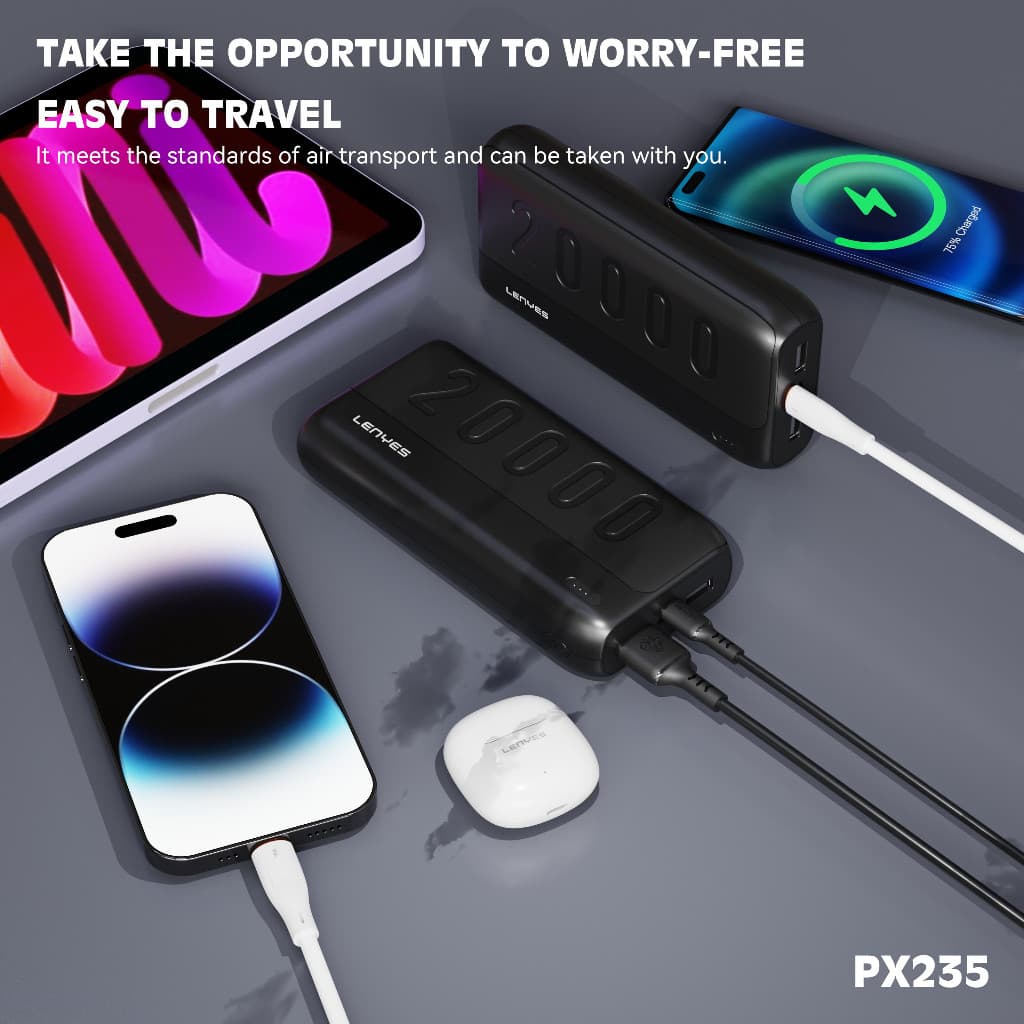 Powerbank LENYES PX235 20000mAh Portable Dual Port USB Display Light Indicator High Capacity Power Bank