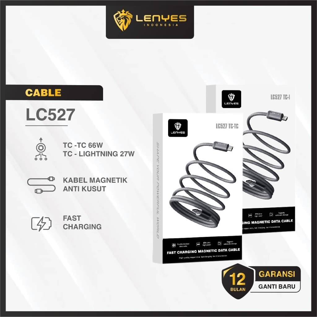 Kabel Data LENYES LC527 Fast Charging 27W 60W Magnetic Braided Data Cable Charger Nylon