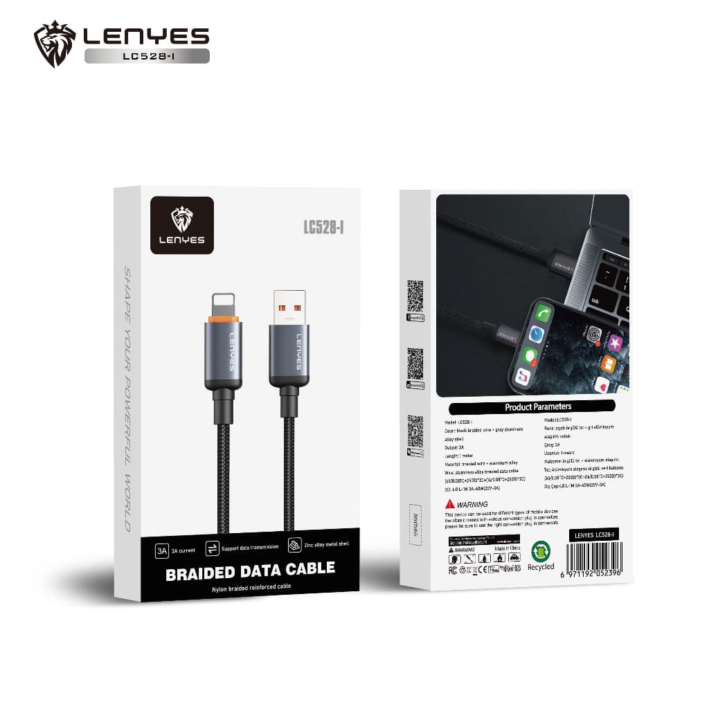 Kabel Data LENYES LC528 Fast Charging Universal Sync Data Cable Charger Braided Nylon 1 Meter