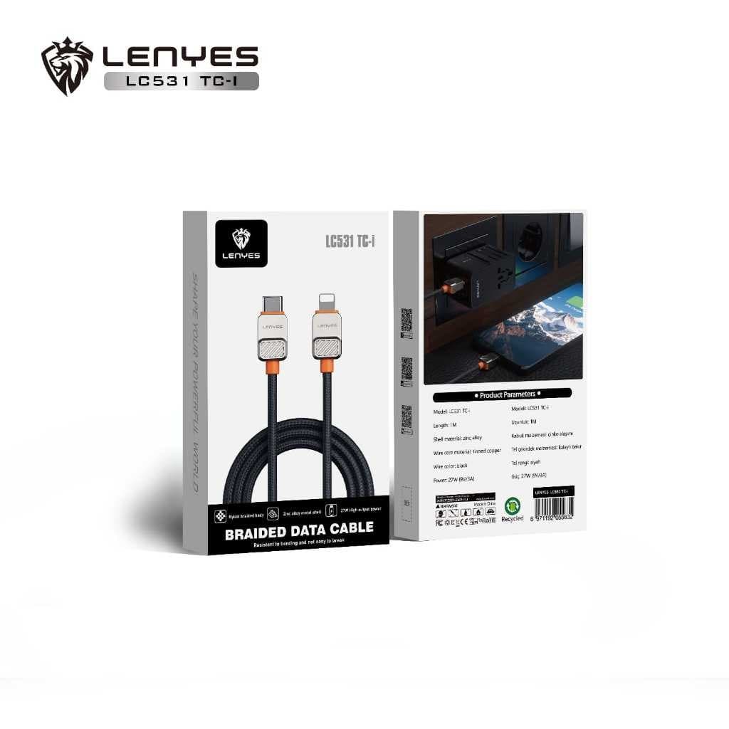Cable Data LENYES LC531 Fast Charging 27W Lightning 60W Type C Charger Nylon Kabel Data Braided 1 Meter