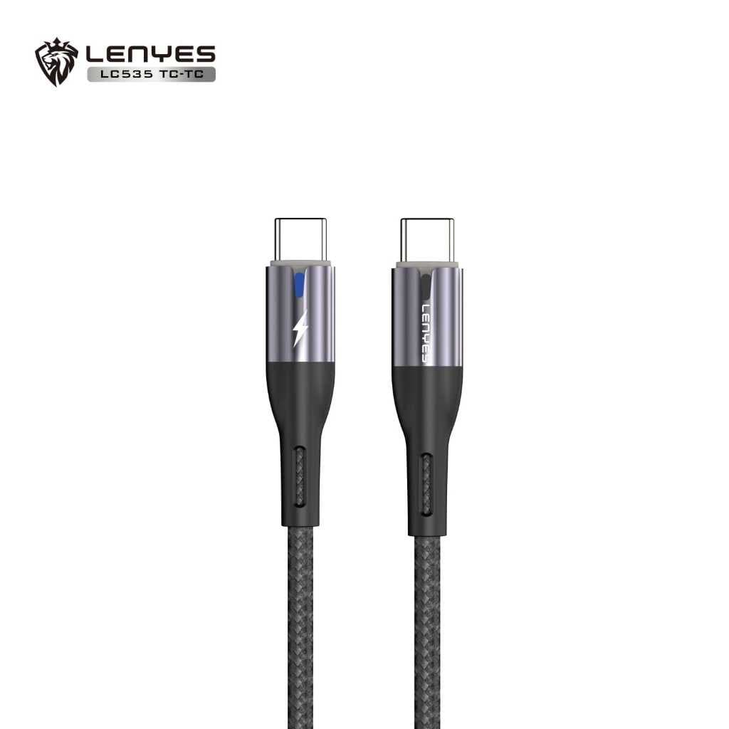 Cable Data LENYES LC535 60W Fast Charging Type C To Type C  Charger Kabel Data Braided Nylon 1 Meter