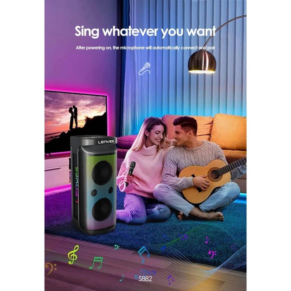 Speaker + Microphone LENYES S882 200W KTV Wireless Bluetooth 5.3 High Power With RGB Light Waterproof IPX4 TWS