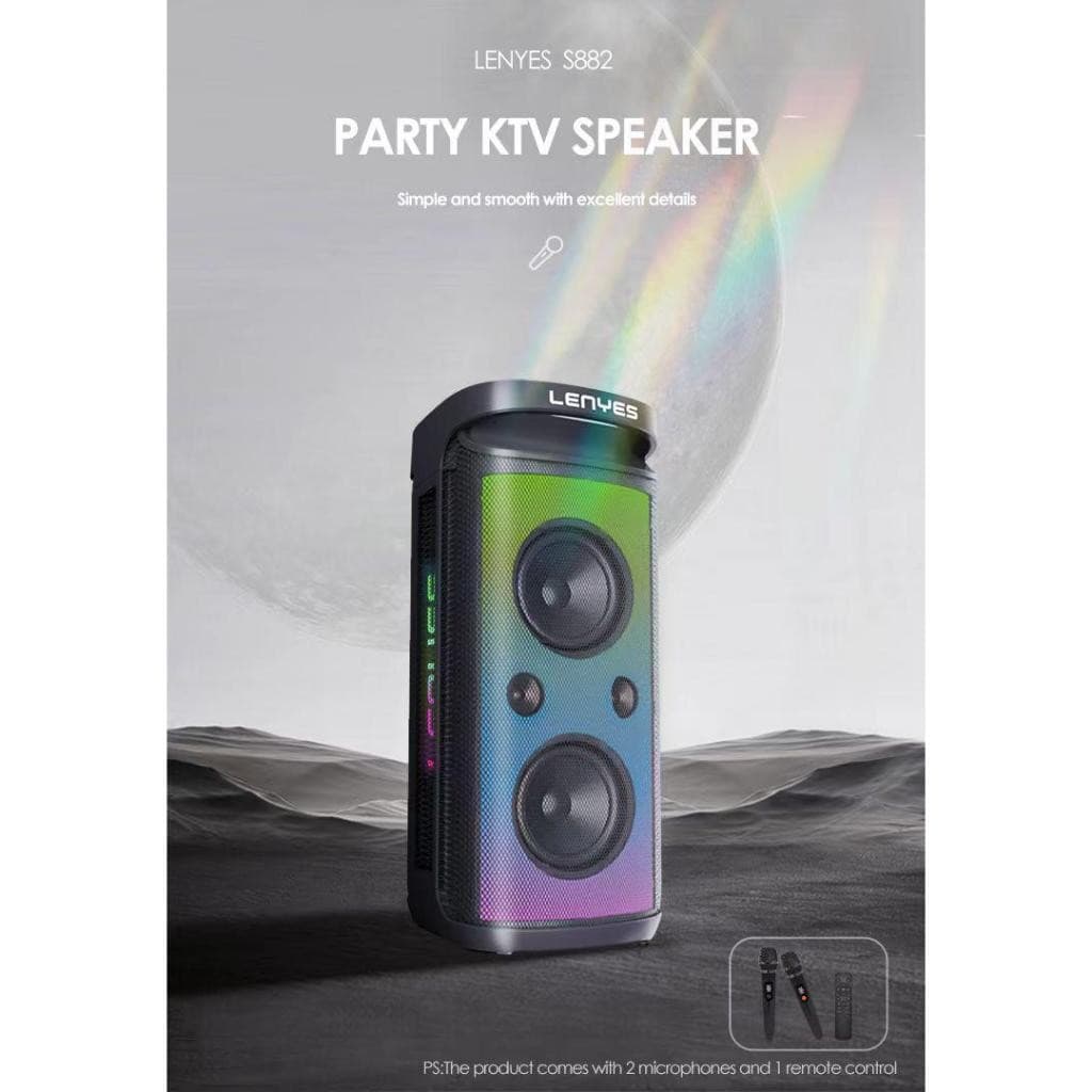 Speaker + Microphone LENYES S882 200W KTV Wireless Bluetooth 5.3 High Power With RGB Light Waterproof IPX4 TWS