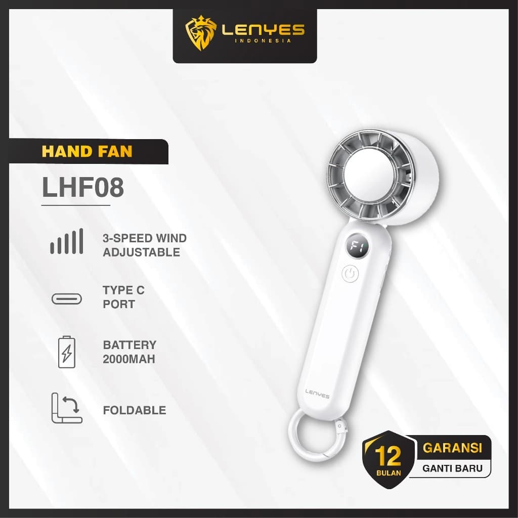 Kipas Angin Genggam LENYES LHF08 Mini Fan Portable 3 Speed Wind Adjustable LED Digital Display With Stand