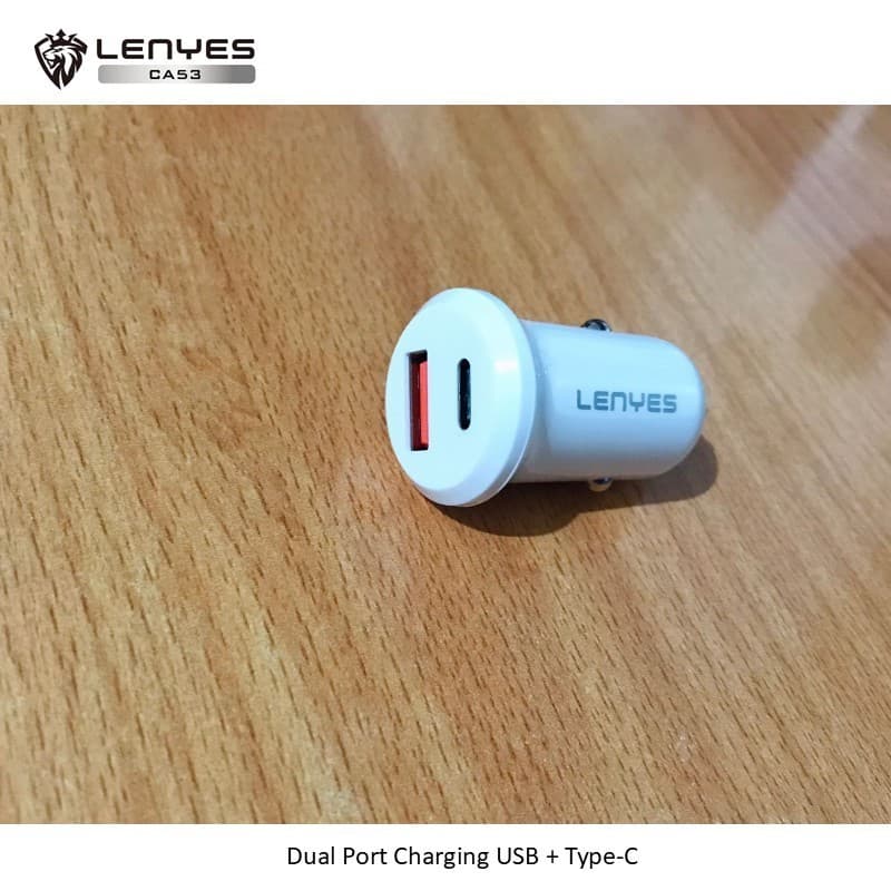 Adaptor Saver Mobil LENYES CA53 PD30W Mini Car Charger Fast Charging QC3.0 Dual Port Type C + USB Untuk HP