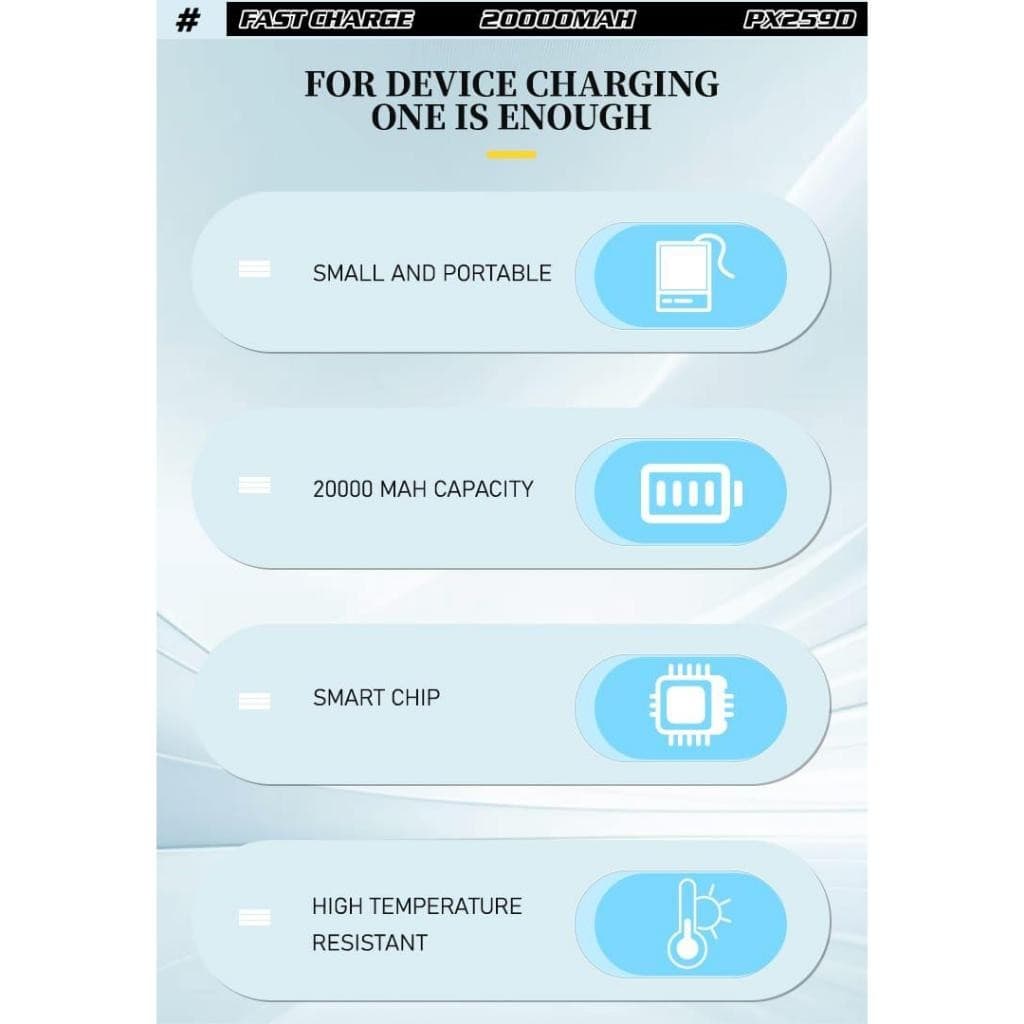 LENYES PX259D Super Mini Powerbank 20000mAh Fast Charging 22.5W Built In Cable Type C Output Power Bank