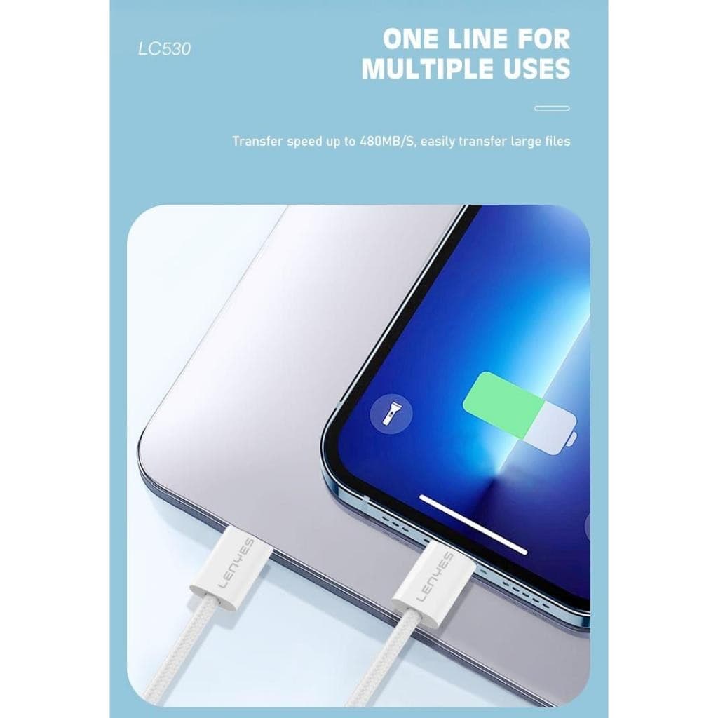 Kabel Data LENYES LC530 60W Fast Charging Type C To Type C Data Cable Charger Nylon Braided 2 Meter