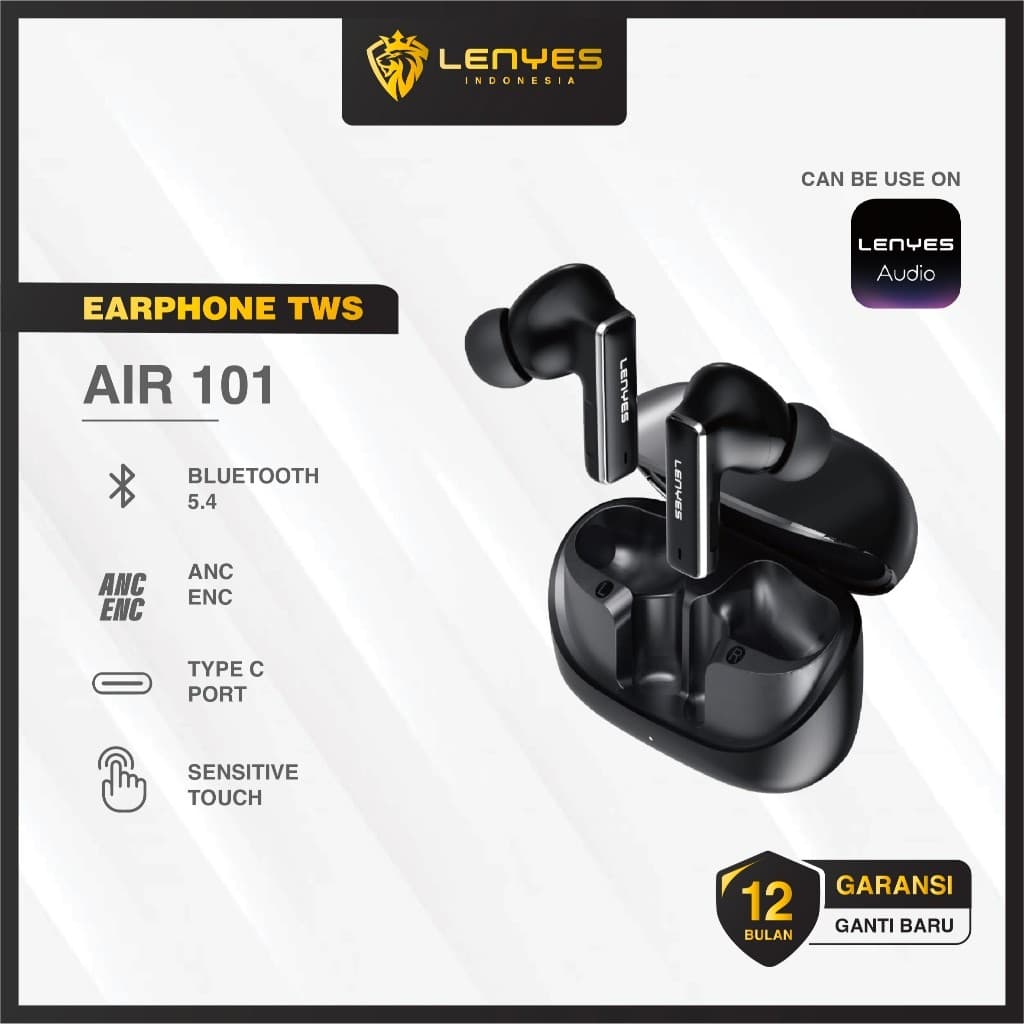 Earphone Bluetooth LENYES AIR 101 TWS Wireless 5.4 ANC ENC Headset Smart Touch Hifi Stereo Earbuds