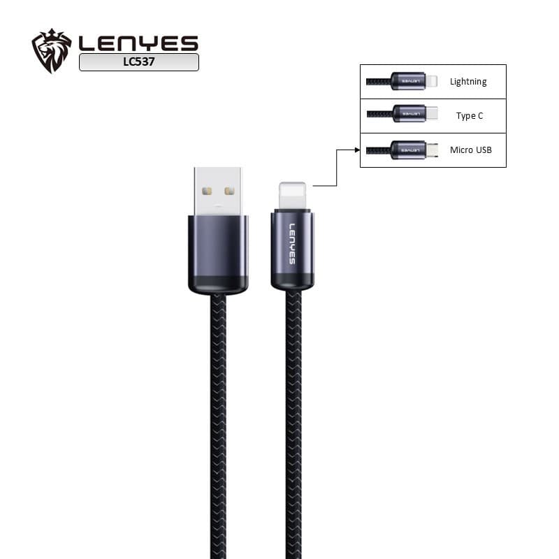 Kabel Data LENYES LC537  Fast Charging Universal Sync Data Cable Charger Braided Nylon 1 Meter