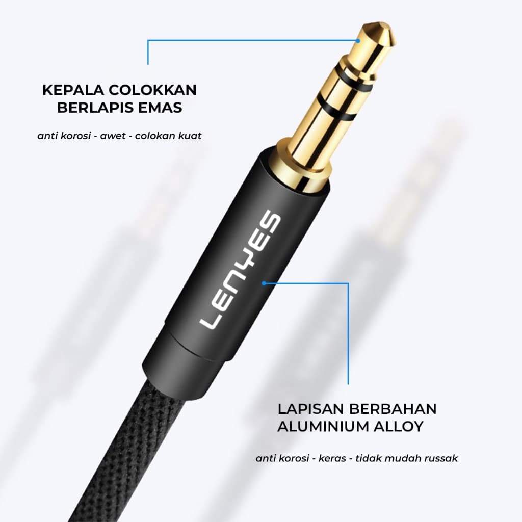 Kabel Aux LENYES AX94 3.5mm Jack Audio Cable Male To Male Braided Hifi Stereo 1 Meter