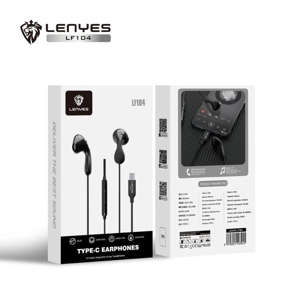 Headset Type C LENYES LF104 Extra Bass Hifi Stereo Earphone with Microphone Volume Control