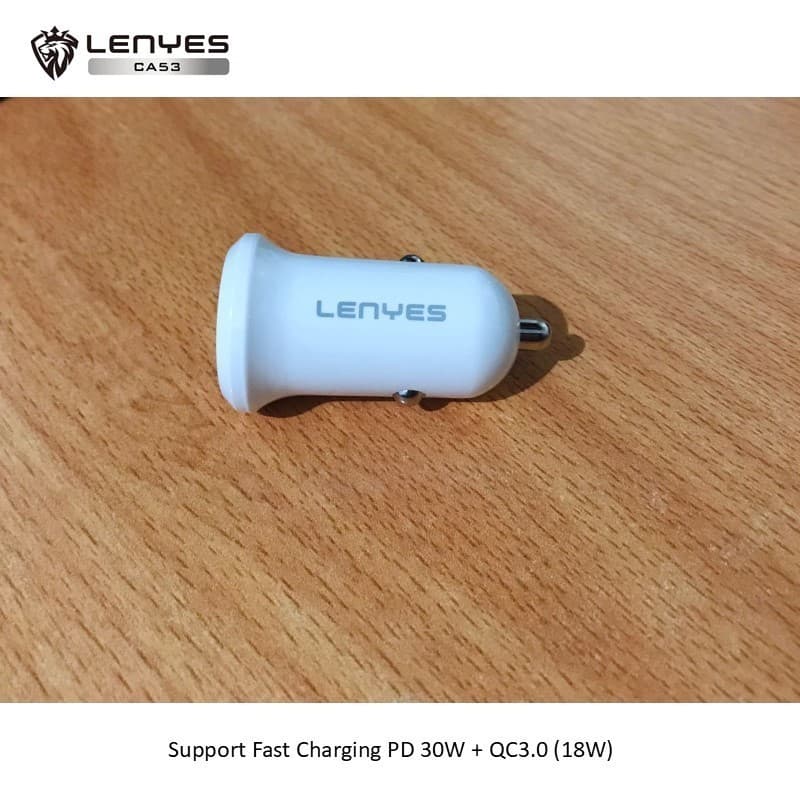 Adaptor Saver Mobil LENYES CA53 PD30W Mini Car Charger Fast Charging QC3.0 Dual Port Type C + USB Untuk HP