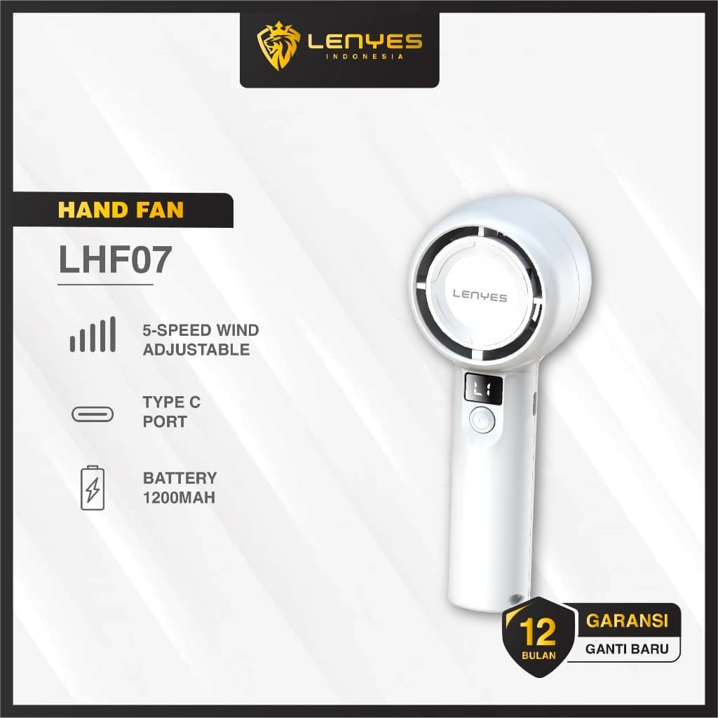 Kipas Angin Genggam 1200mAh LENYES LHF07 Mini Fan Portable 5 Speed Wind Adjustable LED Digital Display