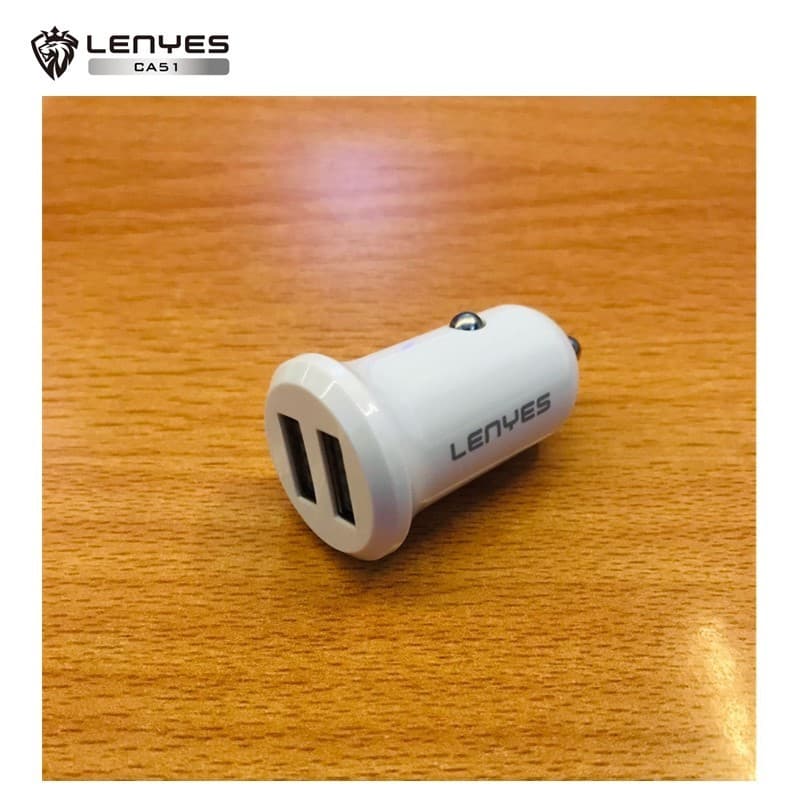 Mini Car Charger LENYES CA51 2.4A Dual Port USB Adaptor Saver Mobil Untuk HP