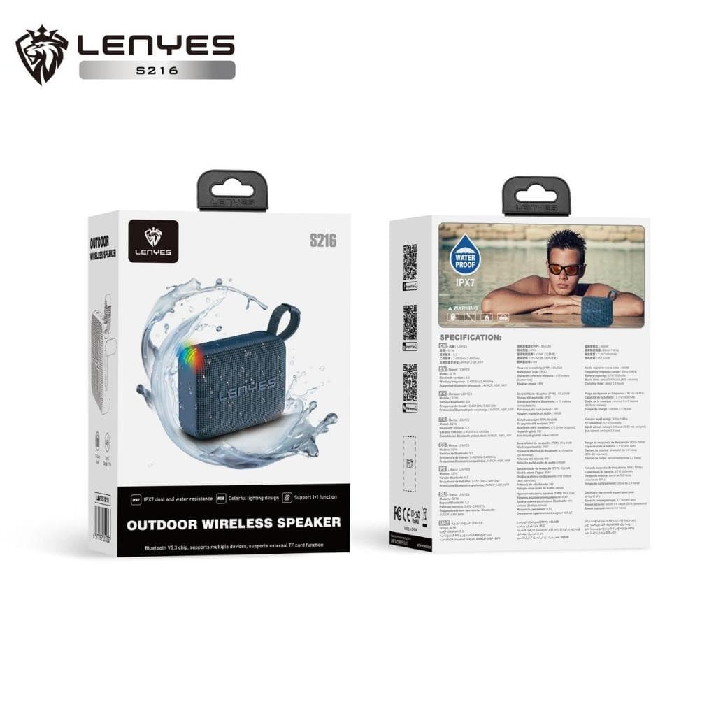 Speaker LENYES S216 Wireless Bluetooth 5.3 Portable Waterproof IPX7 RGB Light Music Box TWS