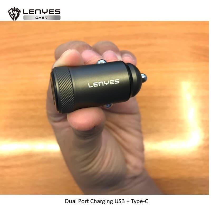 Adaptor Saver Mobil LENYES CA57 PD30W Mini Car Charger Fast Charging QC3.0 Dual Port Type C + USB Untuk HP