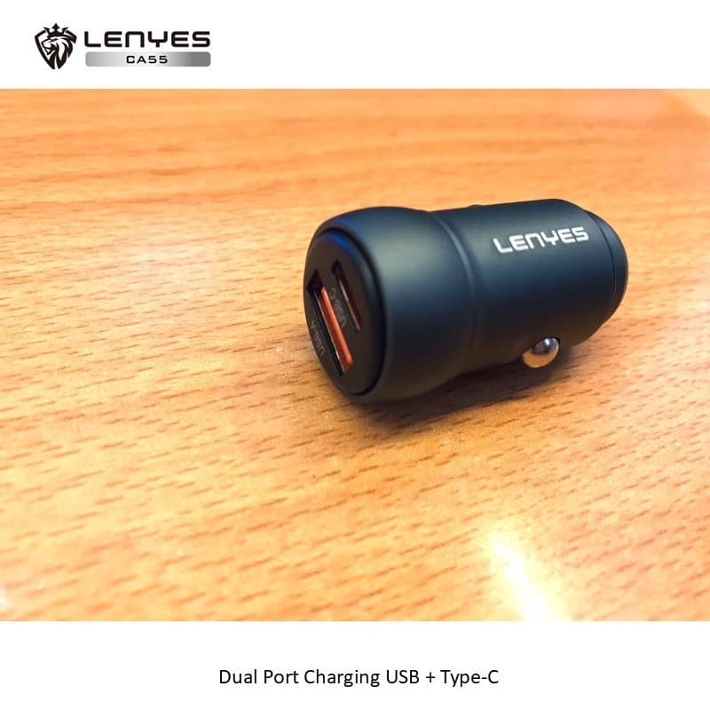 Adaptor Saver Mobil LENYES CA55 PD30W Mini Car Charger Fast Charging QC3.0 Dual Port Type C + USB Untuk HP