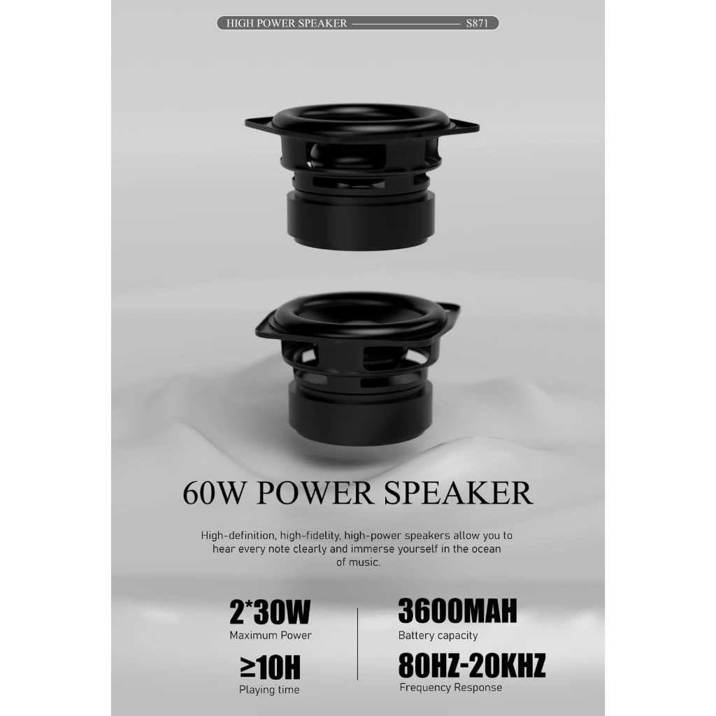 Speaker Bluetooth 5.3 LENYES S871 60W Wireless Portable RGB Light TWS Waterproof IPX6