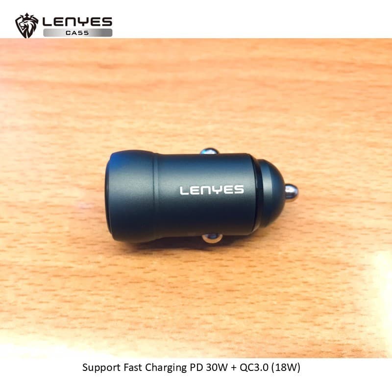 Adaptor Saver Mobil LENYES CA55 PD30W Mini Car Charger Fast Charging QC3.0 Dual Port Type C + USB Untuk HP
