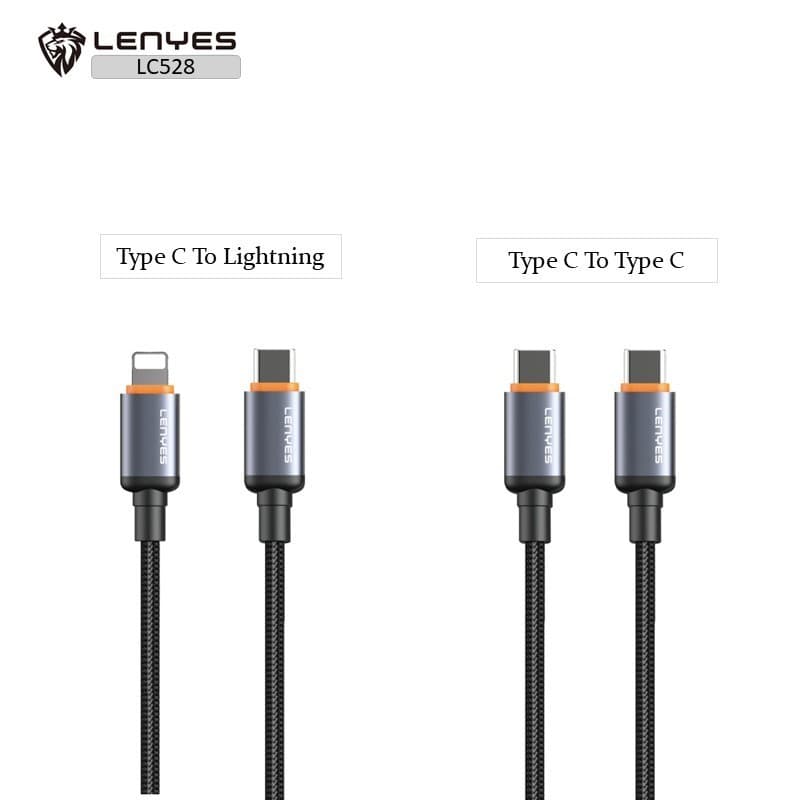 Kabel Data LENYES LC528 Fast Charging Lightning 27W Type C 60W Data Cable Charger Braided Nylon 1 Meter