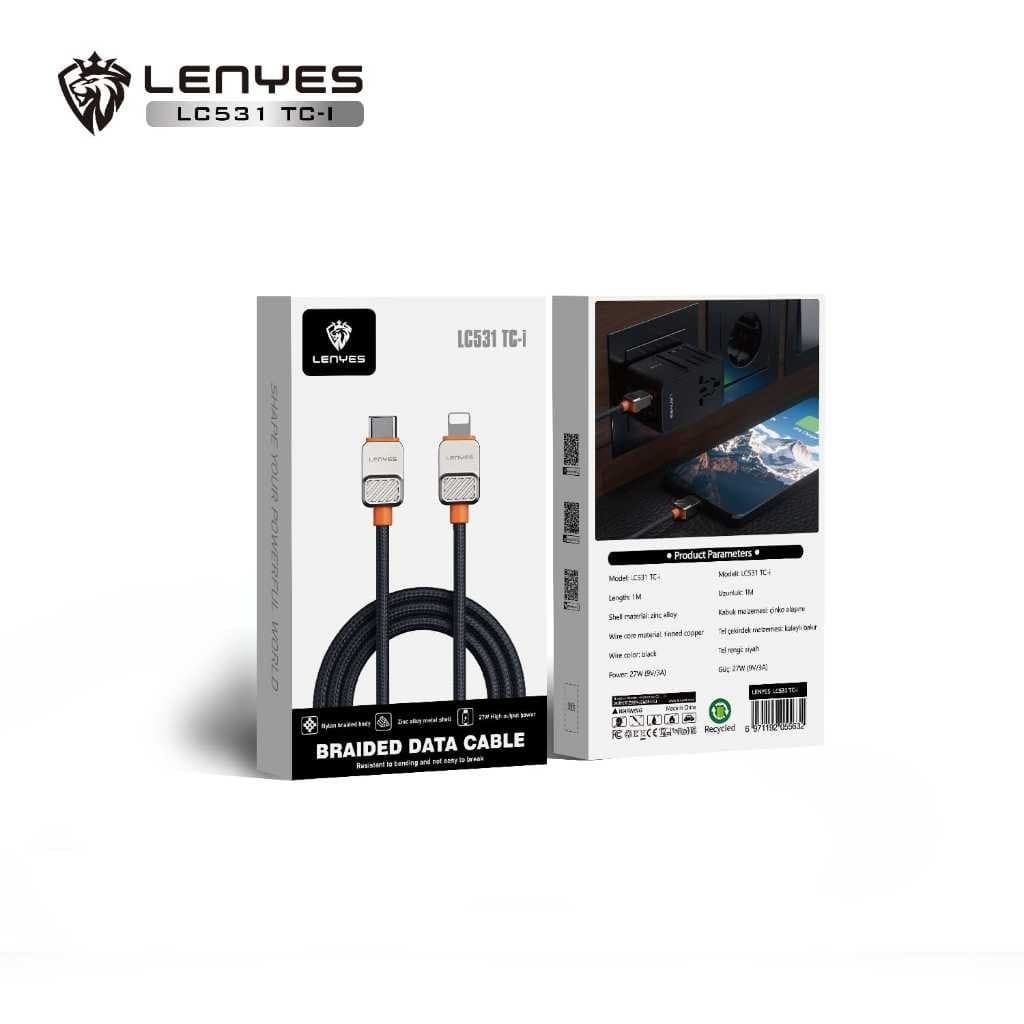 Kabel Data LENYES LC531 Fast Charging 27W Lightning 60W Type C Data Cable Charger Nylon Braided 1 Meter
