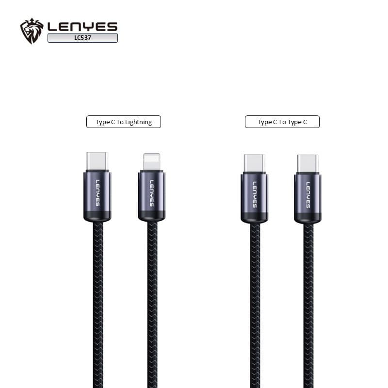 Kabel Data LENYES LC537 Fast Charging 27W Lightning 60W Type C Data Cable Charger Nylon 1 Meter