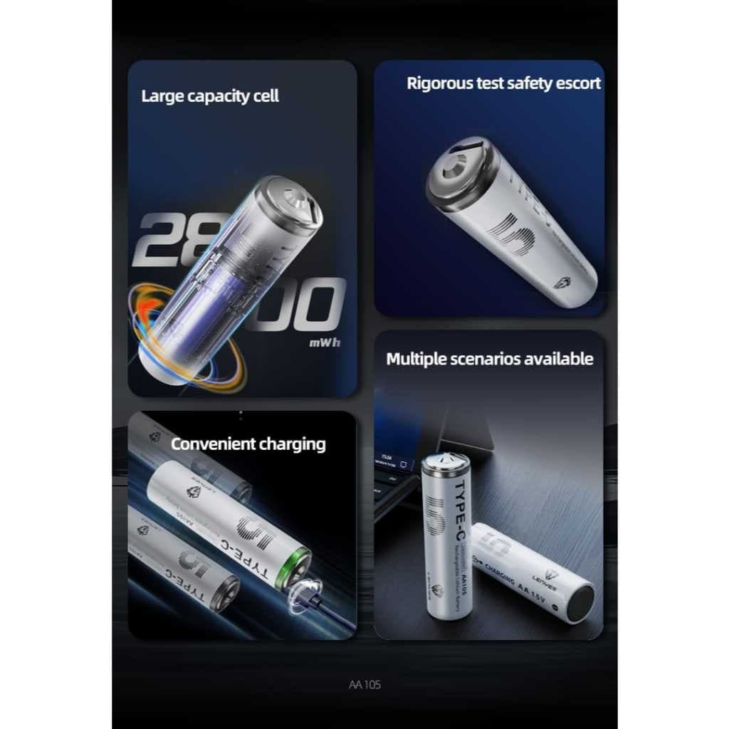 Baterai Charge Isi Ulang LENYES AA105 AA 1.5V Rechargeable Lithium Battery 2800mWh Batu Batre Cas