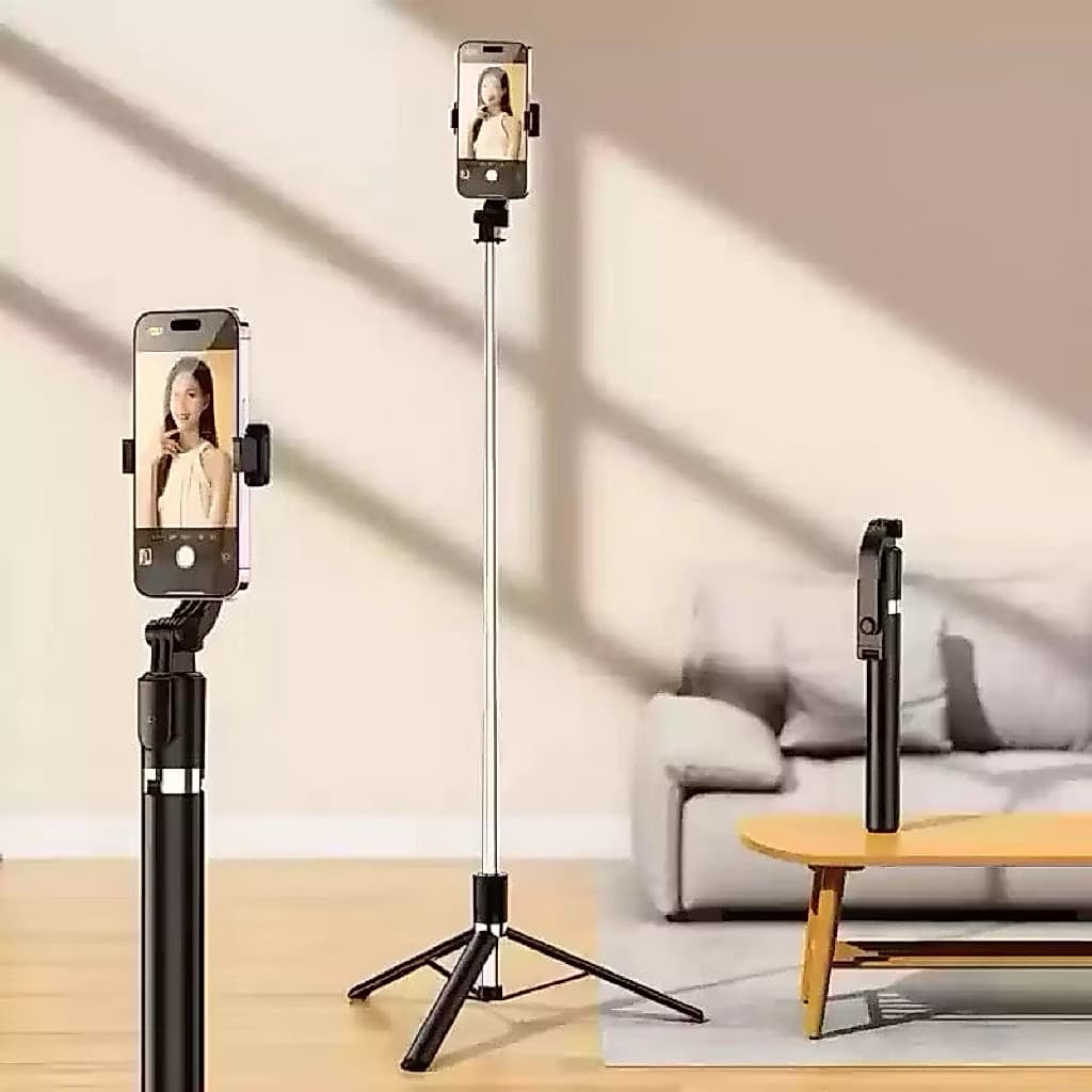 (GROSIRAN) Tongsis Tripod LED 1.7 Meter Flexible With Remote Bluetooth Selfie